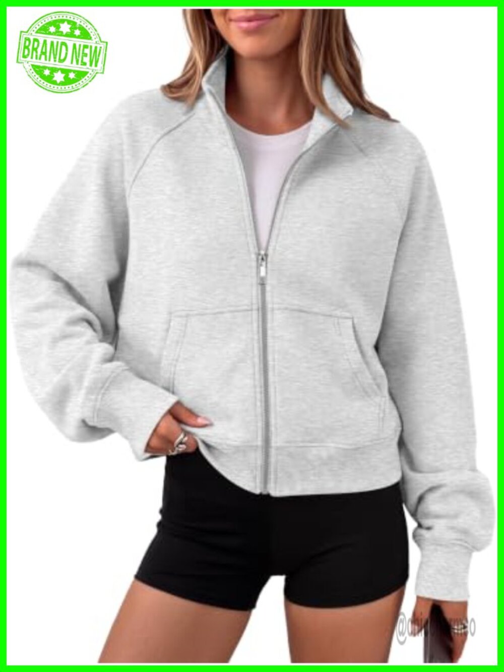 Women's Zip Up Cropped Hoodie Mock Neck Fleece Sweatshirt Y2K